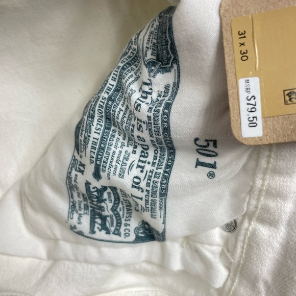 Levis 501 Men’s 31x30 White Original Straight Button‎ Fly Distressed Denim NWT - Picture 7 of 12